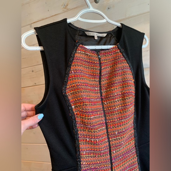 Rachel Roy | Orange & Pink Tweed Black Panel Zip Front Dress - Picture 3 of 7